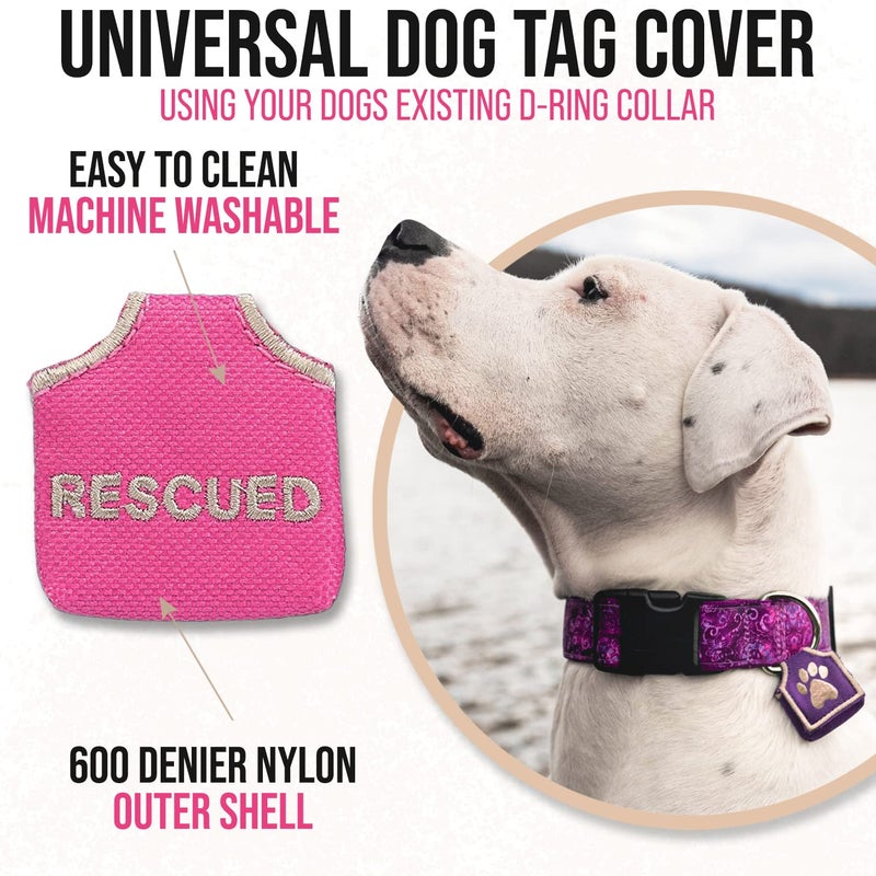 Woofhoofâ€™s Dog Tag Silencer, Quiets Dog ID Tags, for Dogs and Cats, Pink Rescued, 1.75 x 1.75 x .75 - Image 3